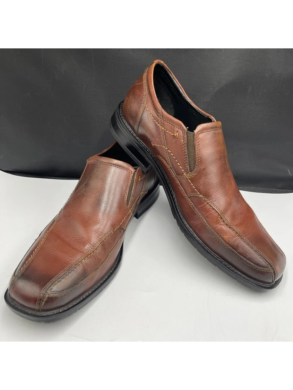 Nunn Bush Mens Brown Leather Slip On Loafers Comfort Gel Dress Shoes Size 10.5M